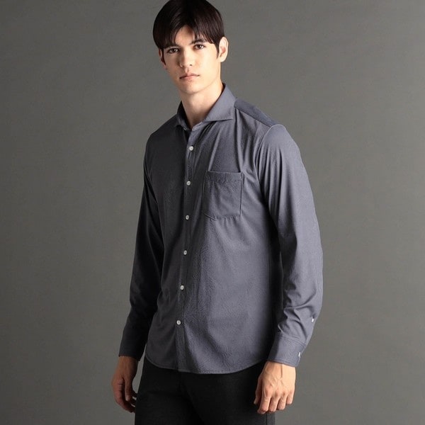 ムッシュニコルエクストラ（MONSIEUR NICOLE ex/tra）/【ex/tra】ダークボタニカルジャカード カッタウェイカラーシャツ