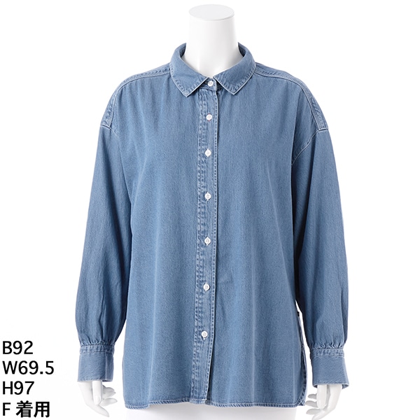 グリーンノート（gree*n[nout]）/テンセルコットンデニムオーバーシャツ【グリーンノート】【大きいサイズ】【Fサイズ】