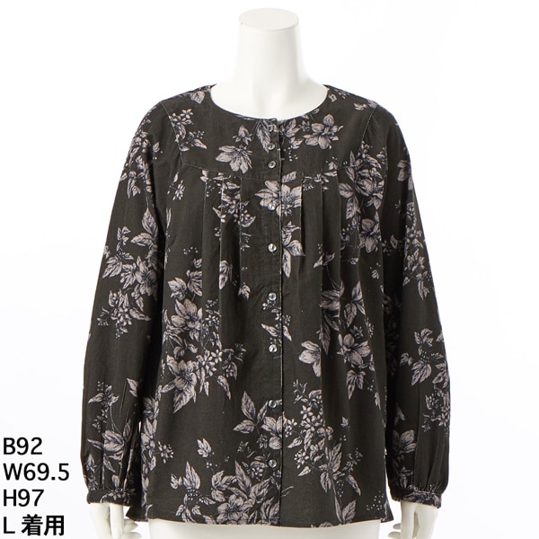 グリーンノート（gree*n[nout]）/コーデュロイフラワープリントブラウス【グリーンノート】【大きいサイズ】【レディース】【L・LL号】