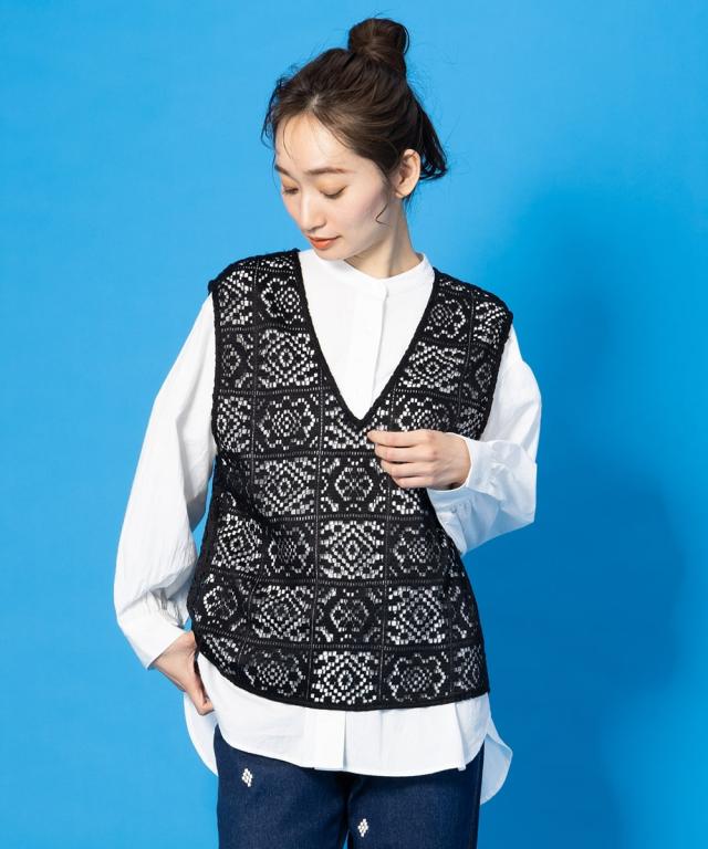 サブ ストリート/【大きいサイズ】 9号・15号・19号(M・3L・5L) クロシェ風レースベストアンサンブル