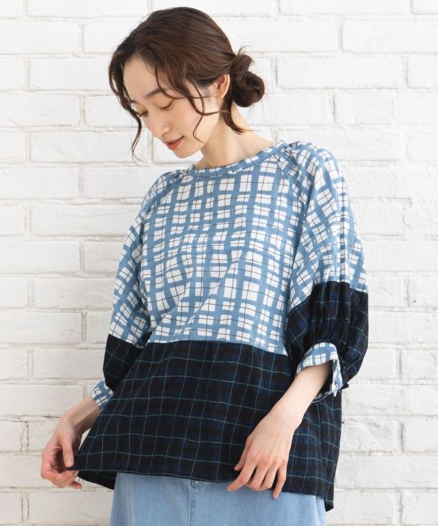サブ ストリート（sab street）/【大きいサイズ】 9号・15号(M・3L) ストライプ＆チェックカラーコンビブラウス