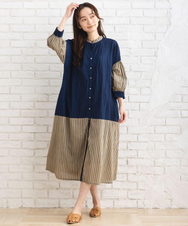 サブ ストリート（sab street）/【大きいサイズ】 9号・15号(M・3L) ストライプ＆チェック前開きタックワンピース