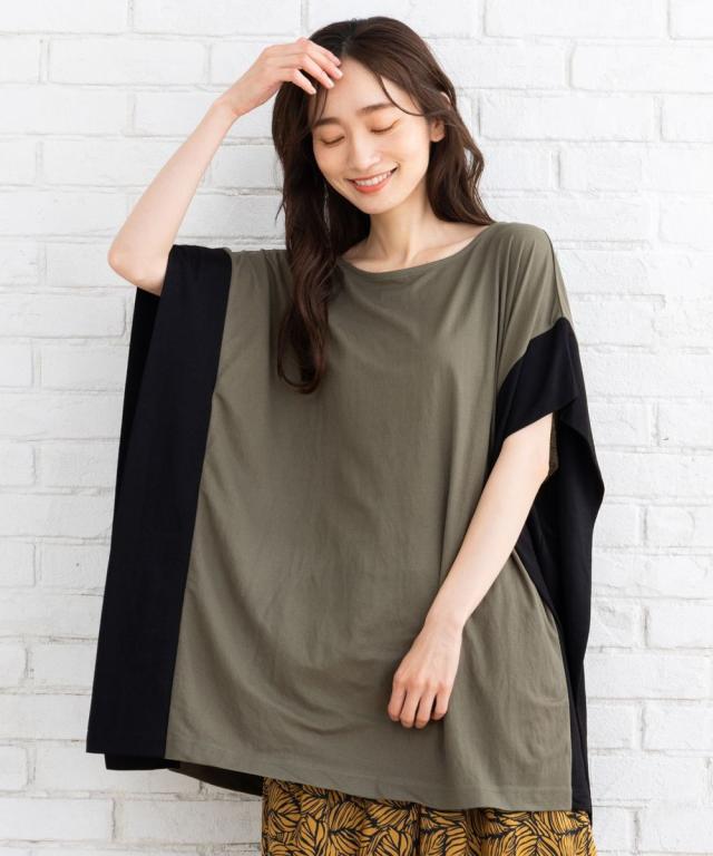 サブ ストリート（sab street）/【大きいサイズ】 9号・15号(M・3L) バイカラーフレンチスリーブカットソー