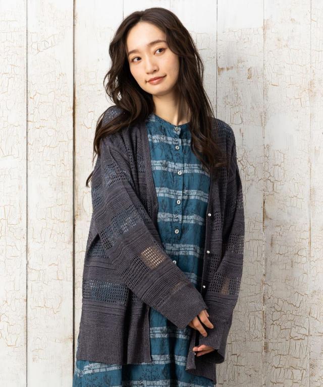 サブ ストリート（sab street）/【大きいサイズ】 15号・19号(3L・5L) 透かしボーダーラメニットカーディガン