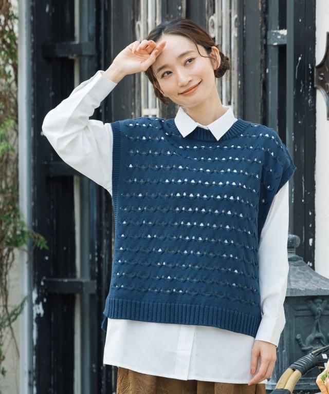 サブ ストリート（sab street）/【大きいサイズ】 9号・15号(M・3L) 【MADE IN JAPAN】アイレットニットベスト