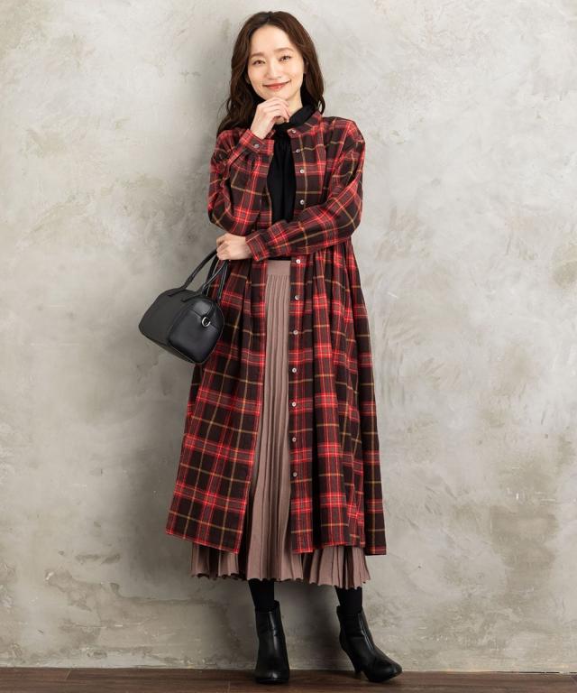 サブストリート（sab street）/【大きいサイズ】 9号・15号(M・3L) 起毛チェックへリンボンワンピース