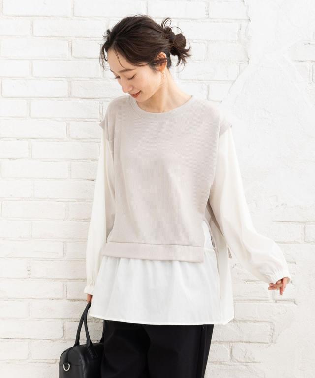 サブストリート（sab street）/【大きいサイズ】 15号(3L) FONTLAB サイドリボンドッキングシャツ