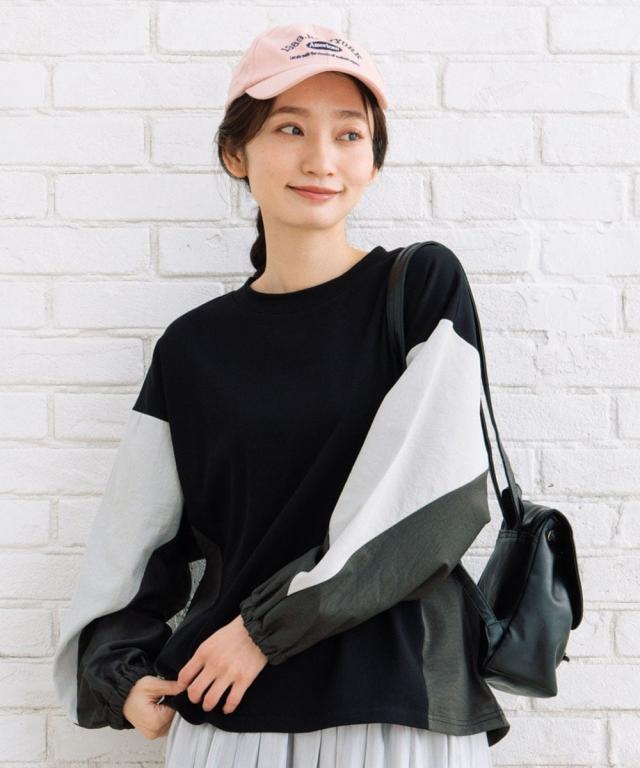 サブストリート（sab street）/【大きいサイズ】 9号・15号(M・3L) FONTLAB 異素材カラーブロッキングスウェット