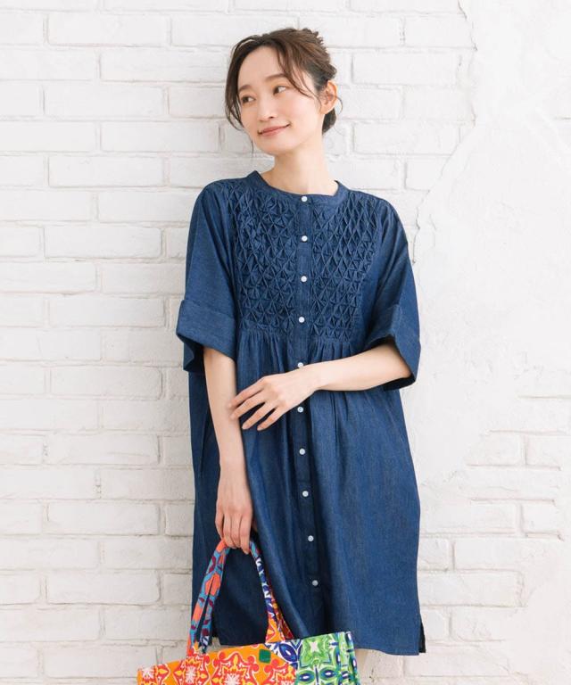 サブストリート（sab street）/【大きいサイズ】 21号(6L〜) INDESIGN ハンドスモッキングデニムチュニック