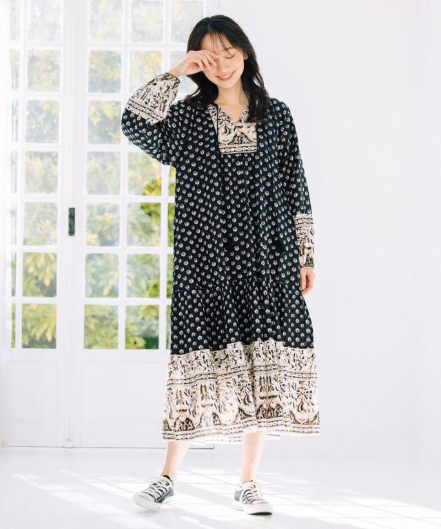 サブストリート（sab street）/【大きいサイズ】 9号・15号 INDESIGN ボタニカルMIXプリントカフタンワンピース