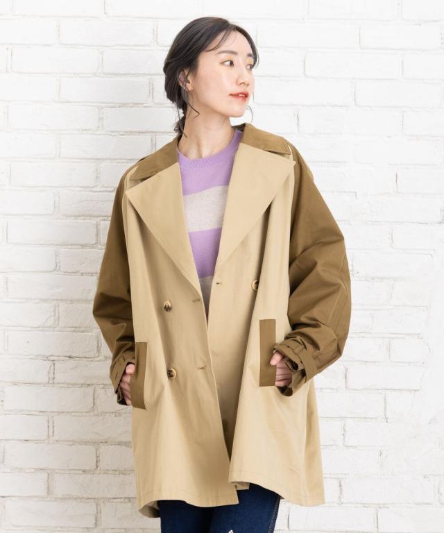 サブストリート（sab street）/【大きいサイズ】 15号(3L) KAFFE バイカラーハーフトレンチコート