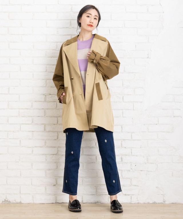 サブストリート（sab street）/【大きいサイズ】 15号(3L) KAFFE バイカラーハーフトレンチコート サブストリート（sab street）/【大きいサイズ】 15号(3L) KAFFE バイ