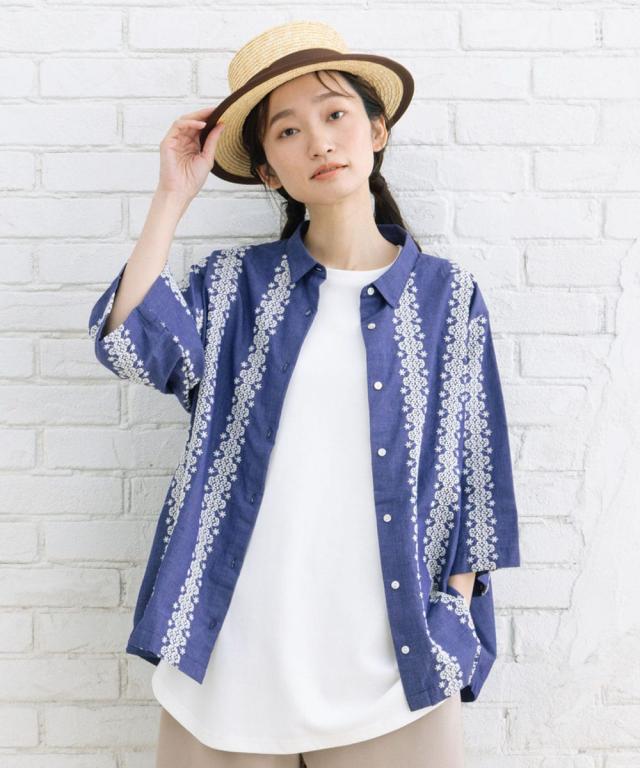 サブストリート（sab street）/【大きいサイズ】 15号(3L) エンブロイダリーレースデニムシャツ