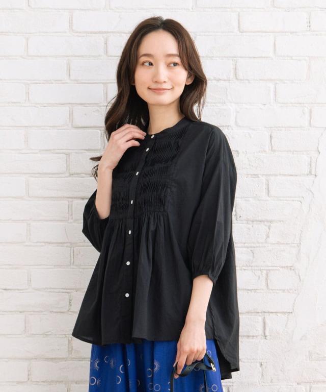 サブストリート（sab street）/【大きいサイズ】 9号・15号 INDESIGN ツイストピンタックスタンドカラーブラウス