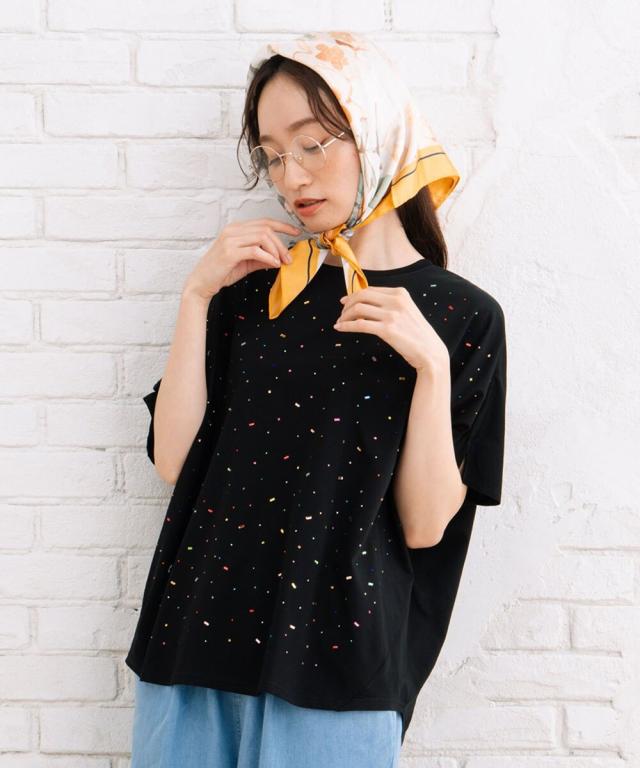 サブストリート（sab street）/【大きいサイズ】 15号(3L) FONTLAB スプレー風ビジューデコレートワイドTシャツ