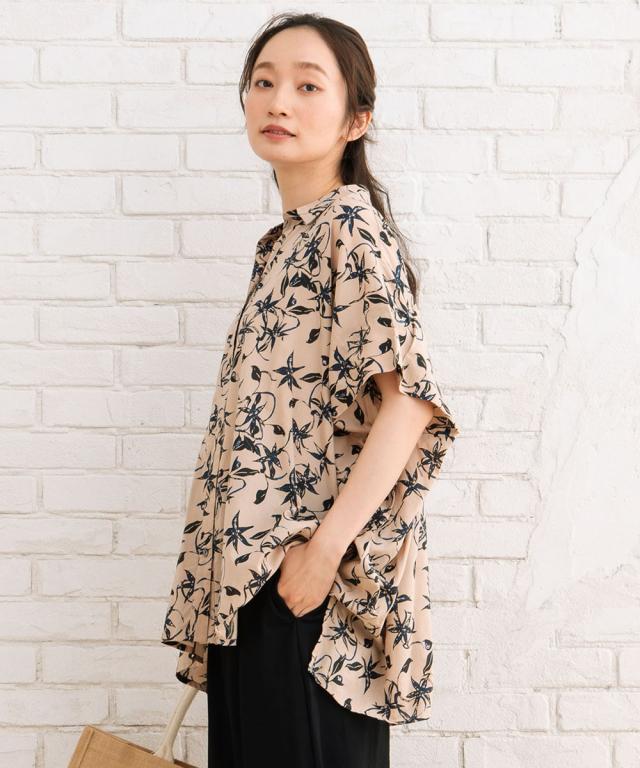 サブストリート（sab street）/21号(6L〜) INDESIGN リーフプリントワイドシャツ