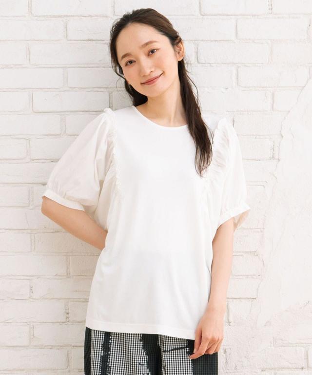 サブストリート（sab street）/21号(6L〜) FONTLAB 【COOL】布帛コンビボリュームギャザースリーブカットソー