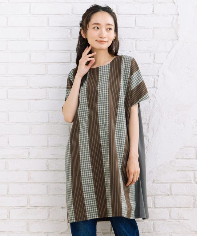 サブストリート（sab street）/21号(6L〜) パッチワーク風チェックコンビチュニック サブストリート（sab street）/21号(6L〜) パッチワーク風チェック