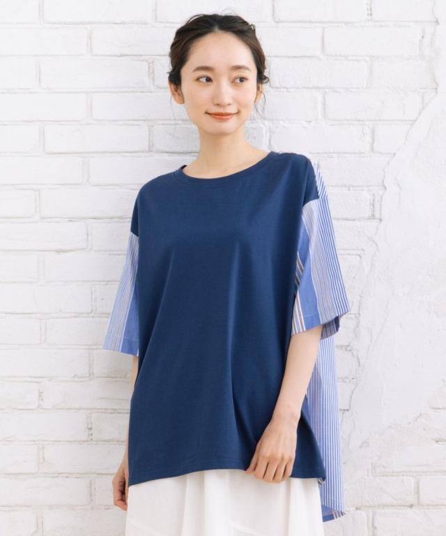 サブストリート（sab street）/15号(3L) FONTLAB 布帛コンビTシャツ