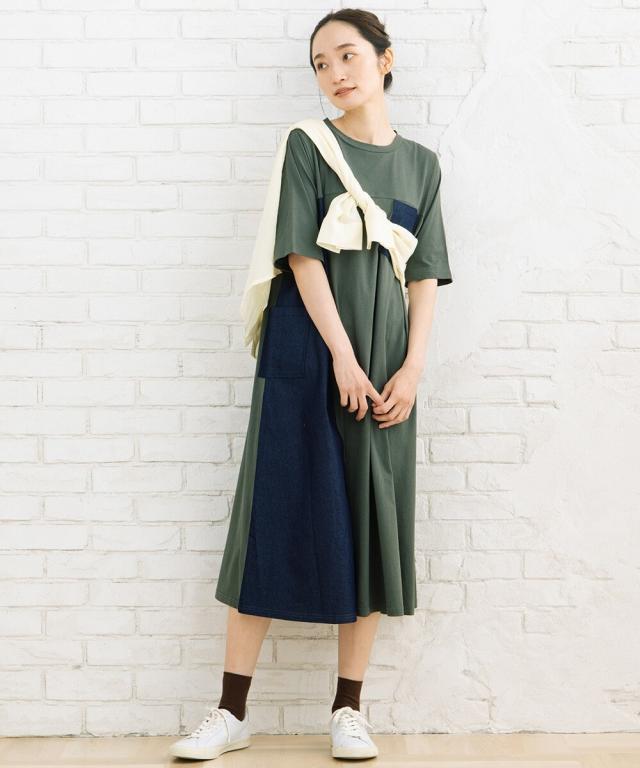 サブストリート（sab street）/【大きいサイズ】21号(6L〜) FONTLAB ライトデニムドッキングワンピース