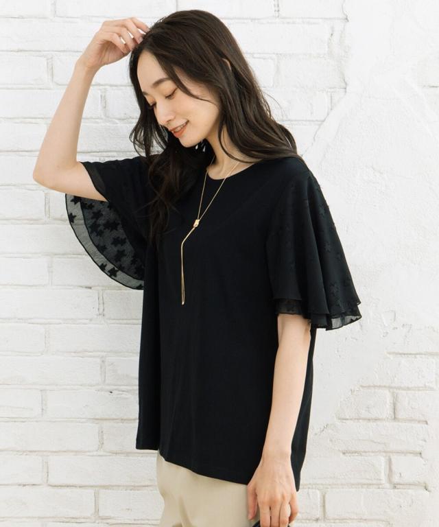 サブストリート（sab street）/【大きいサイズ】21号(6L〜) FONTLAB スタージャカードシフォンスリーブカットソー