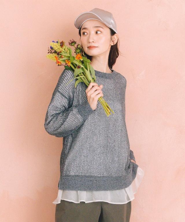 サブストリート（sab street）/【大きいサイズ】21号(6L〜) FONTLAB メッシュニット×シフォンヘムインナーアンサンブル