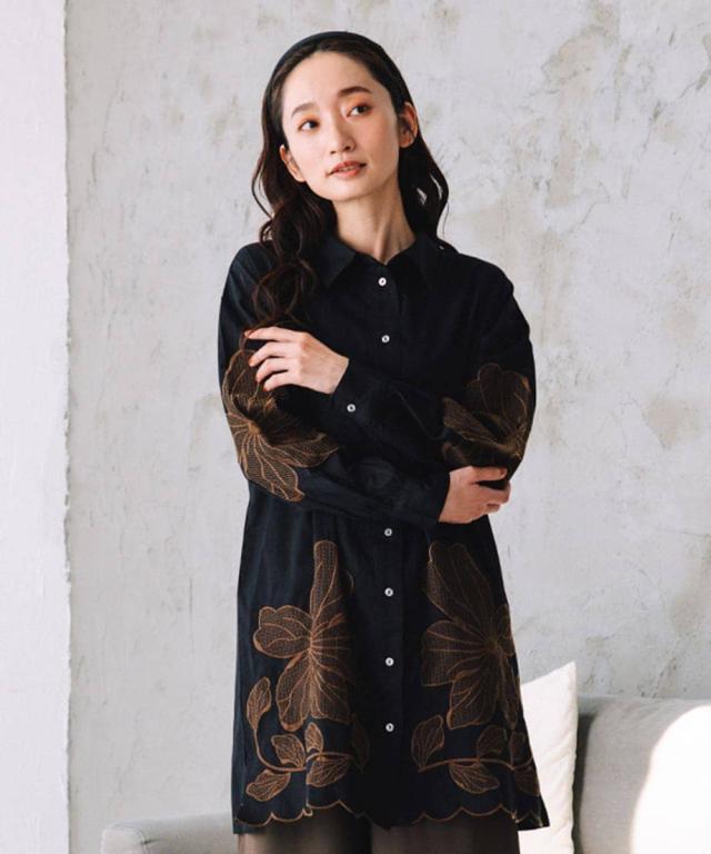 サブストリート（sab street）/【大きいサイズ】21号(6L〜) INDESIGN フラワーエンブロイダリーシャツチュニック