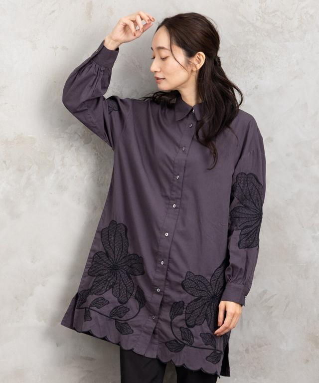 サブストリート（sab street）/【大きいサイズ】21号(6L〜) INDESIGN フラワーエンブロイダリーシャツチュニック_1