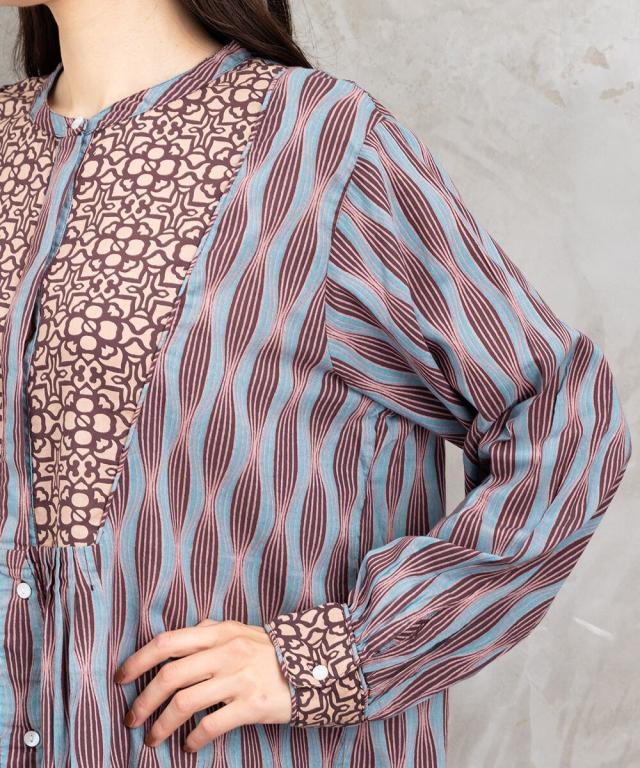 サブストリート（sab street）/【大きいサイズ】15号(3L) INDESIGN MIXプリントバンドカラーブラウス サブストリート（sab street）/【大きいサイズ】15号(3L) INDESIGN MIX