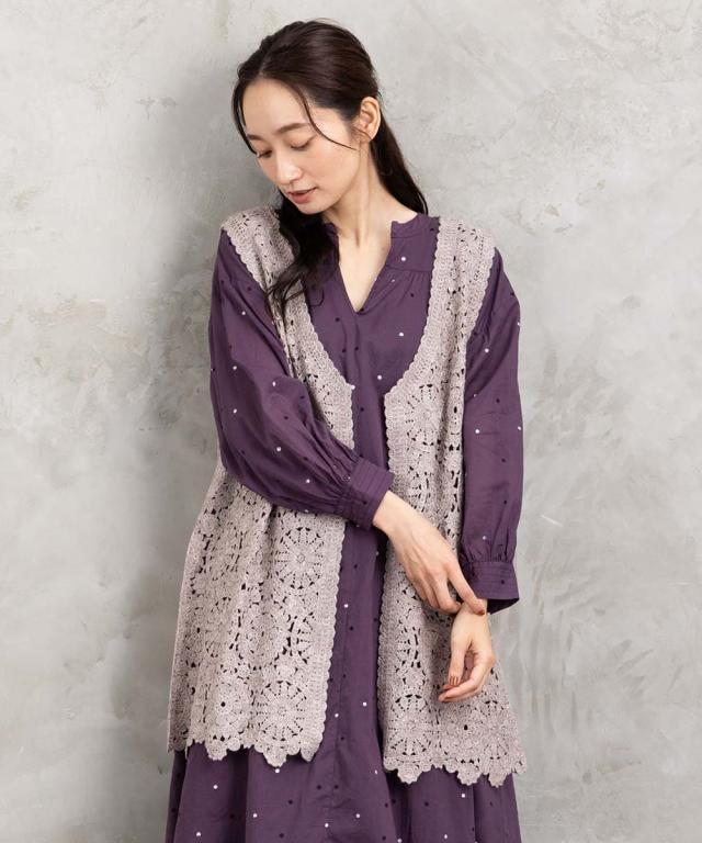 サブストリート（sab street）/【大きいサイズ】ウール混クロシェレースジレ