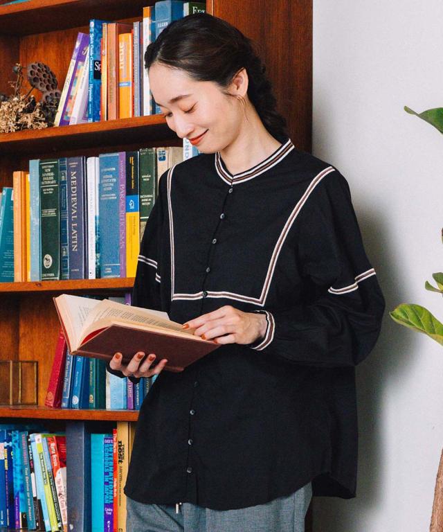 サブストリート（sab street）/【大きいサイズ】INDESIGN コードエンブロイダリーバンドカラーブラウス