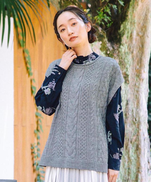 サブストリート（sab street）/【大きいサイズ】[MADE IN JAPAN]ケーブル柄ニットベスト