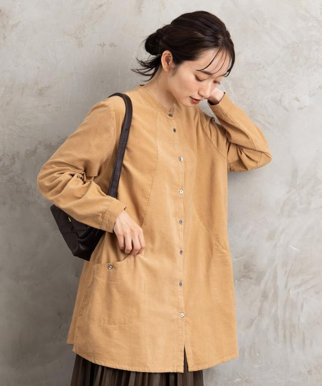 サブストリート（sab street）/【大きいサイズ】INDESIGN コーデュロイバンドカラーシャツ