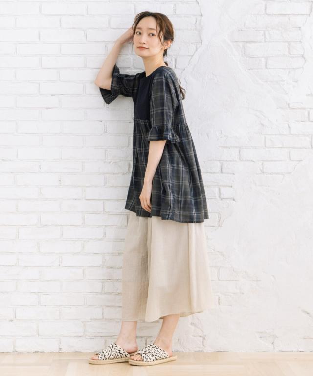 サブストリート（sab street）/【大きいサイズ】INDESIGN ソリッド×チェックパターンブラウス_4