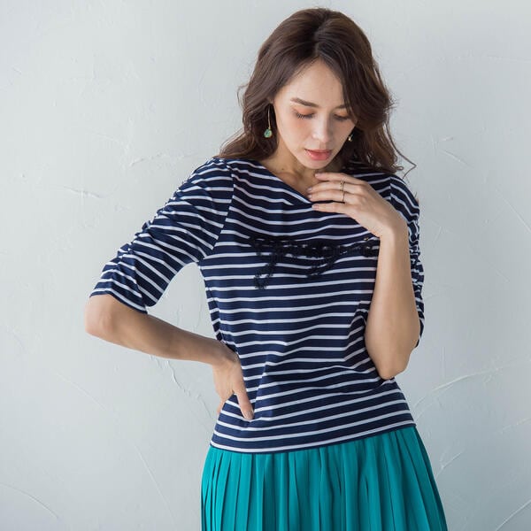 ビアッジョブルー/チュールロゴＴシャツ≪洗濯機で洗える≫