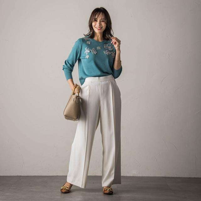 NEW】ビアッジョブルー（Viaggio blu）/サキソニーストレッチワイドパンツ