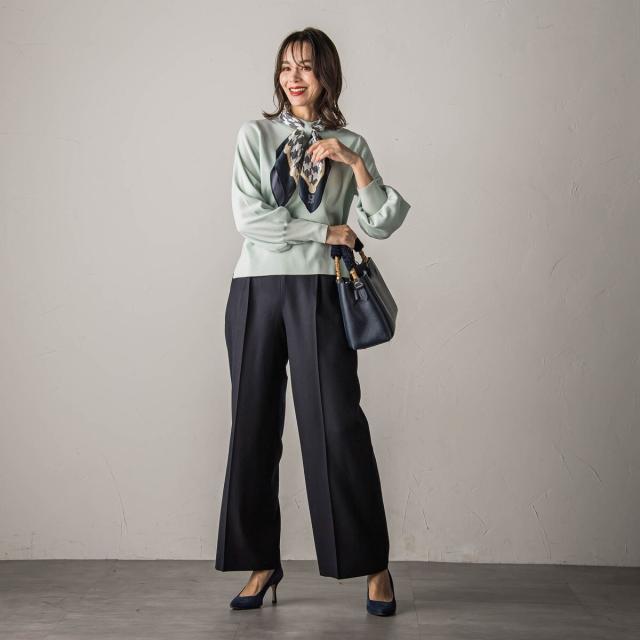 NEW】ビアッジョブルー（Viaggio blu）/サキソニーストレッチワイドパンツ