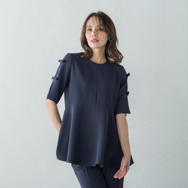 ビアッジョブルー（Viaggio blu）/MISSION DOUBLECLOTHリボンブラウス