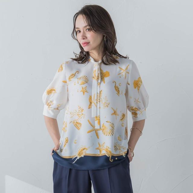 ビアッジョブルー（Viaggio blu）/マリンモチーフプリントブラウス≪洗濯機で洗える≫の通販は