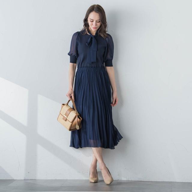 ビアッジョブルー（Viaggio blu）/ドッキングプリーツワンピース≪手洗い可能≫