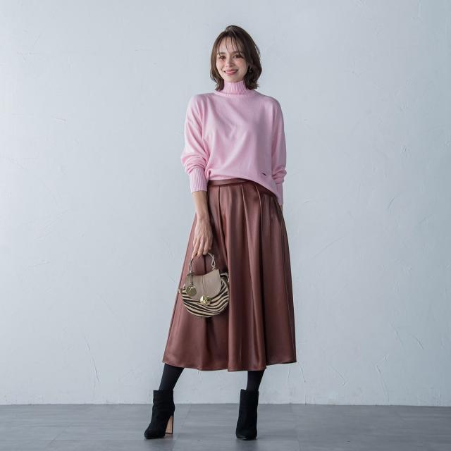 ビアッジョブルー（Viaggio blu）/レザーライクサテンスカート≪洗濯機で洗える≫