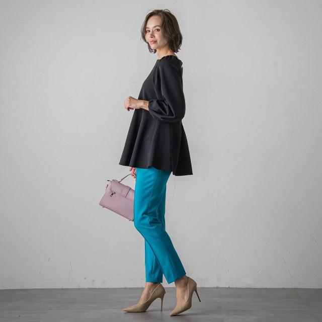 ビアッジョブルー（Viaggio blu）/ダブルクロスバックピーチテーパードパンツ≪洗濯機で洗える≫の通販は