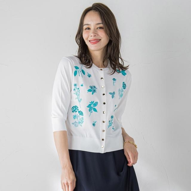 ビアッジョブルー（Viaggio blu）/【新色追加】ハーブ刺繍カーディガン≪手洗い可能≫