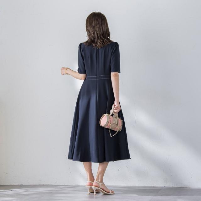 ビアッジョブルー（Viaggio blu）/配色ステッチワンピース≪洗濯