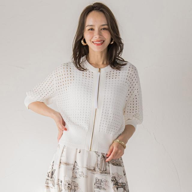 ビアッジョブルー（Viaggio blu）/メッシュニットカーディガン≪手洗い可能≫