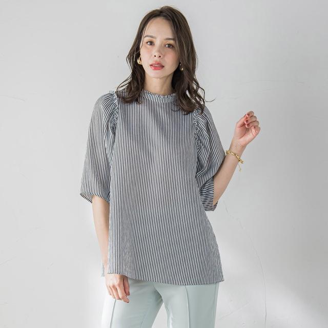 ビアッジョブルー（Viaggio blu）/プチスタンドサッカーブラウス≪手洗い可能≫