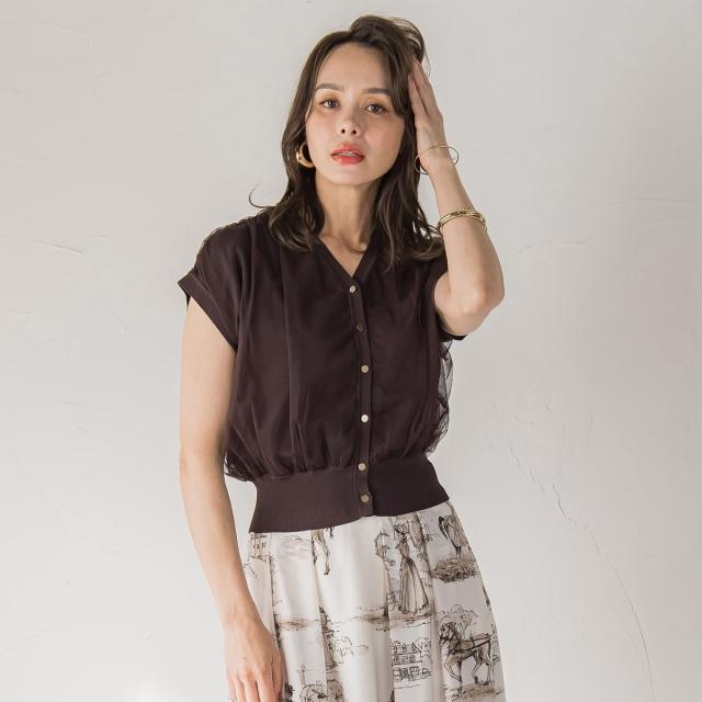 ビアッジョブルー（Viaggio blu）/チュールレイヤードニットカーディガン≪手洗い可能≫