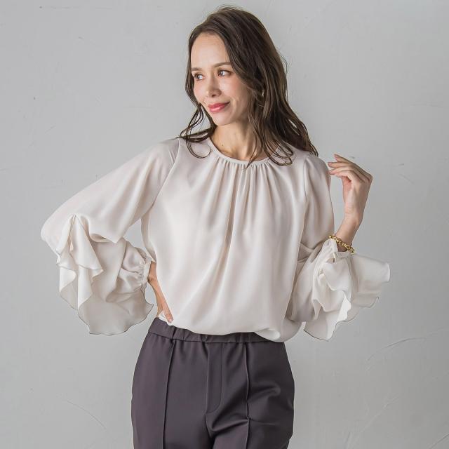 ビアッジョブルー（Viaggio blu）/ラッフルブラウス≪洗濯機で洗える≫