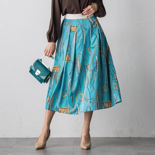 ビアッジョブルー（Viaggio blu）/馬具プリントスカート≪手洗い可能≫