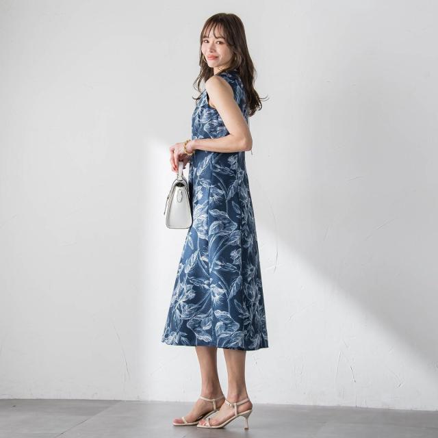LUSSO VIAGGIO BLU 総レース フラワーワンピース 襟付き 半袖 ビアッジョブルー（Viaggio blu）/【WEB限定カラーあり】リネンライク
